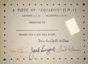 Apollo 13 LM netting presentation card